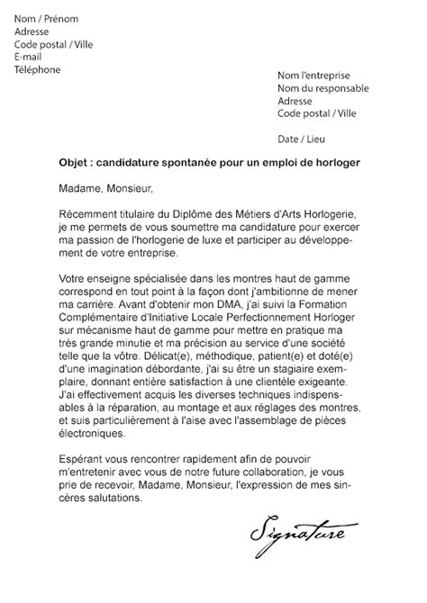 Lettre de motivation Technicien d'horlogerie .